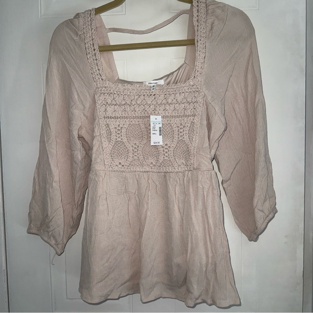 Maurices Light Pink Crochet Detail Blouse